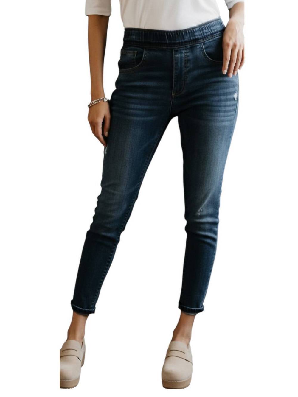 NEW MAC & ME pull-on high rise ankle length glider jeans in blue